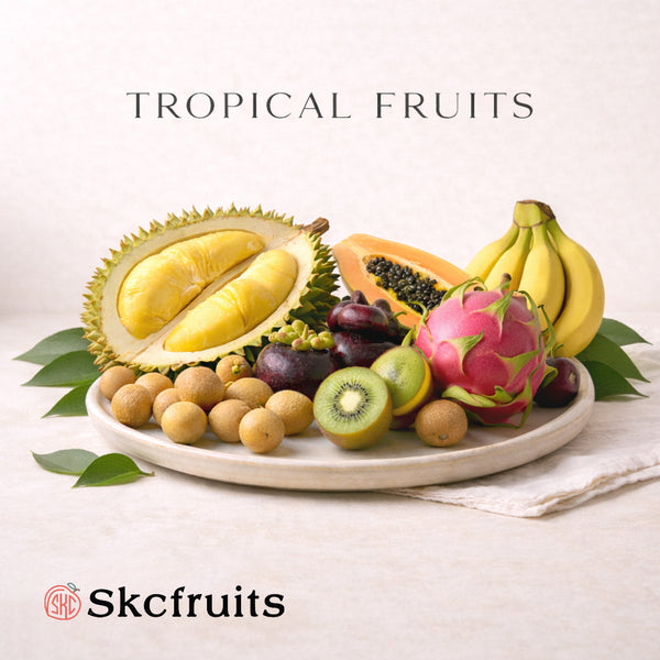 Skcfruits asian tropical fruits on a minimal neutral background