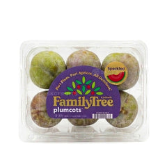 Family Tree Farms Speckled Plumcots 454g clamshell pack from California USA with naturally sweet part plum part apricot hybrid fruit.