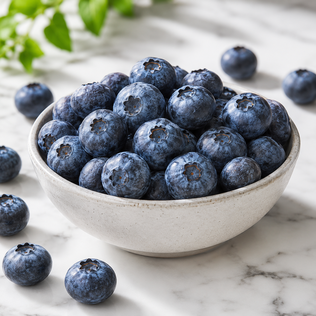 Fresh jumbo blueberries with large blue berries and natural bloom
