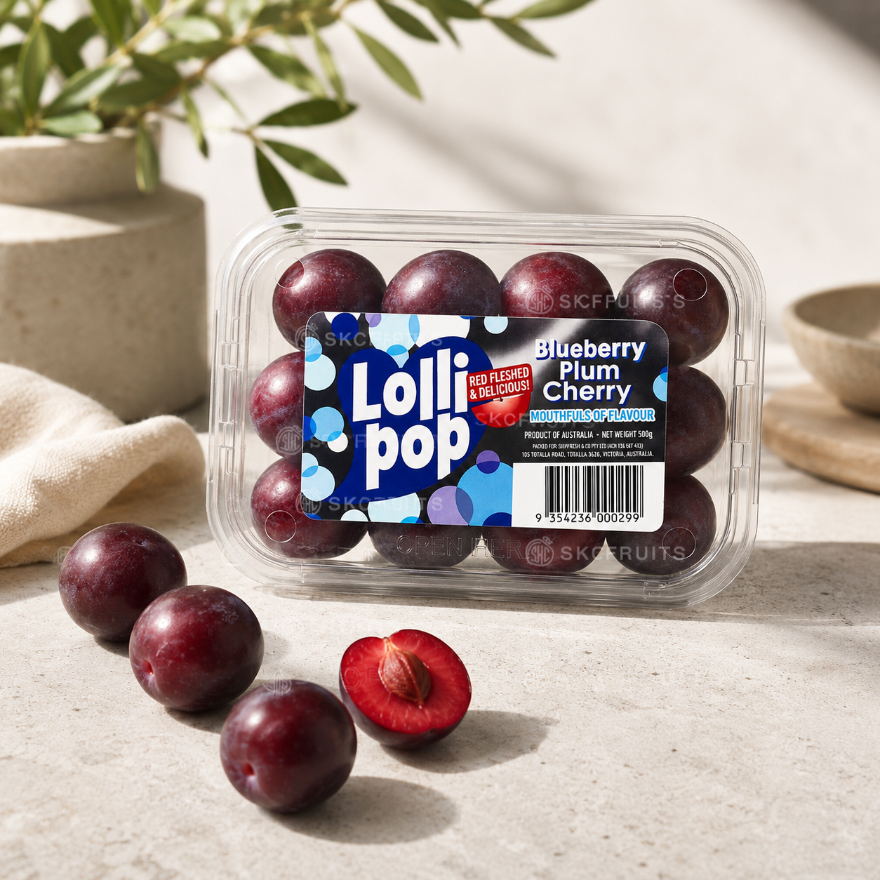 Red fleshed blueberry plum cherry from Australia