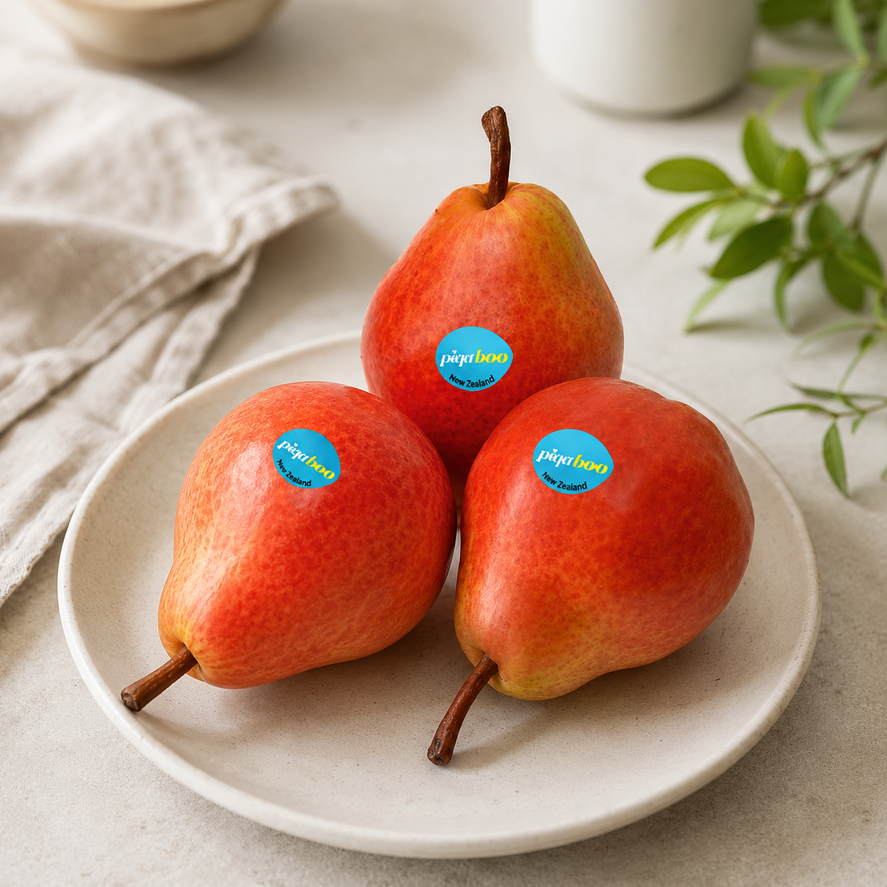 Blushing red pear fruit with sweet refreshing low-acid flavour
