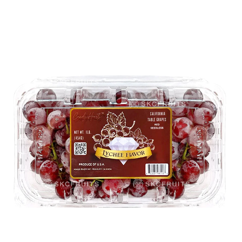 Candy Hearts Lychee Flavour Seedless Grapes in punnet packaging
