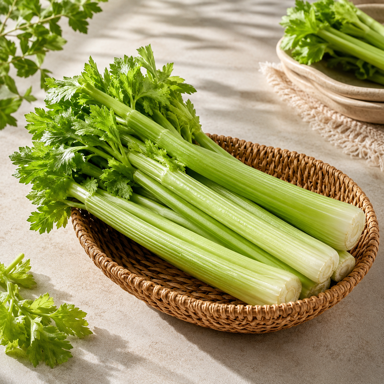 Celery sticks cut from fresh celery vegetable for dips and salads