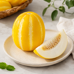 Chamoe melon Korean fruit platter with fresh yellow melon slices