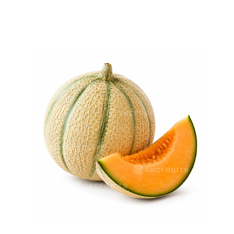 Charentais Melon with greenish-grey rind and dark ribbing