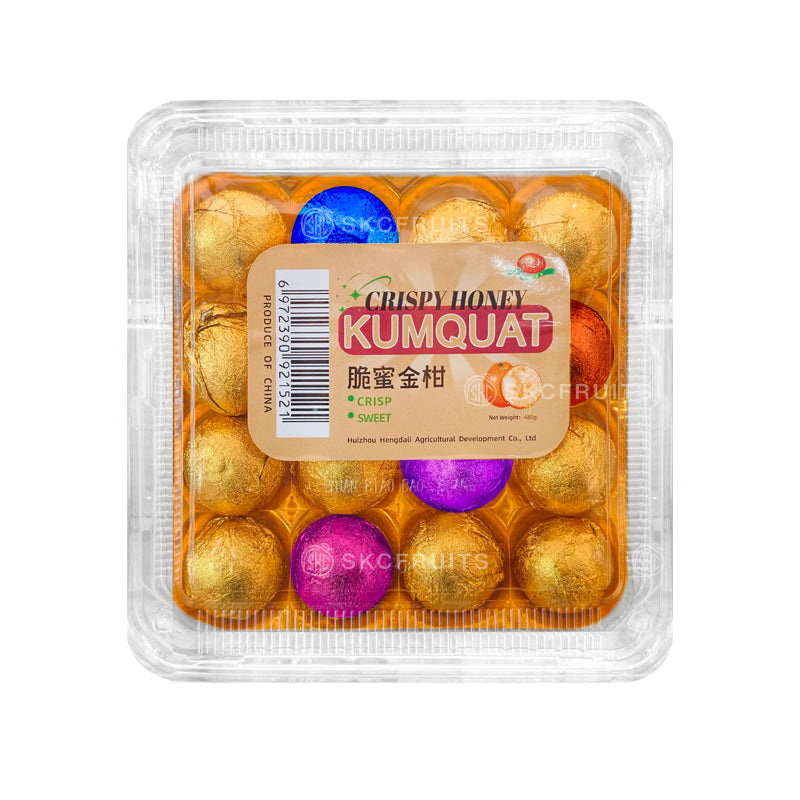 CNY Gold Wrapped Honey Kumquats individually wrapped in festive gold foil
