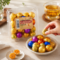 CNY Gold Wrapped Honey Kumquats in festive clear tray