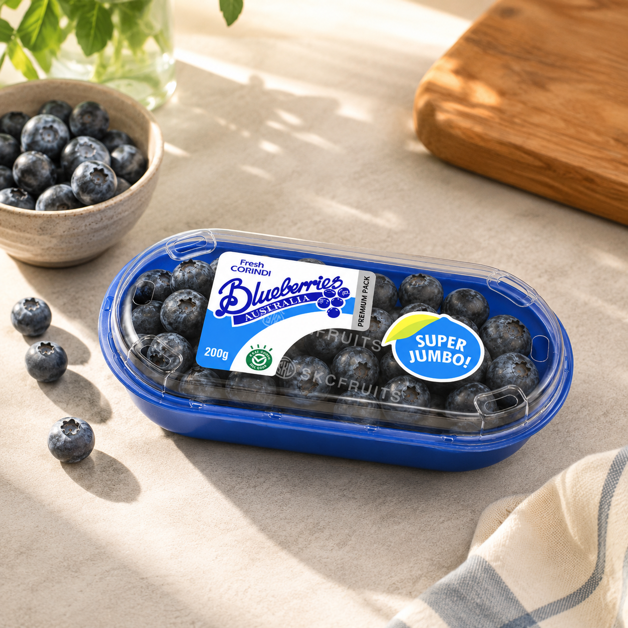 Corindi Jumbo Blueberries packshot for SKC Fruits Singapore
