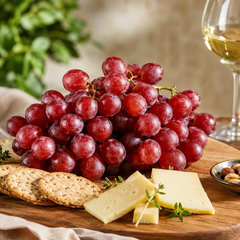 Crimson red grapes served on a fresh fruit platter