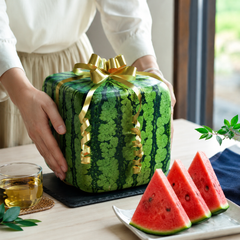 Cube watermelon from Japan used as a premium display fruit