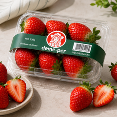 Deme-per Korean strawberries zoomed in details of fresh strawberries