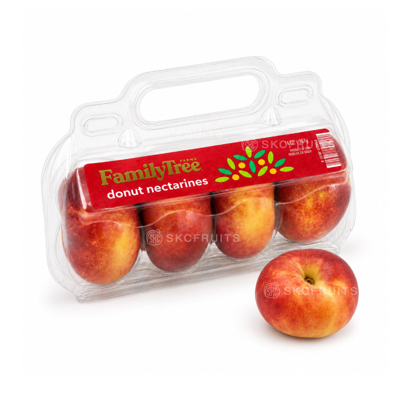 Donut nectarines with smooth skin and juicy yellow flesh