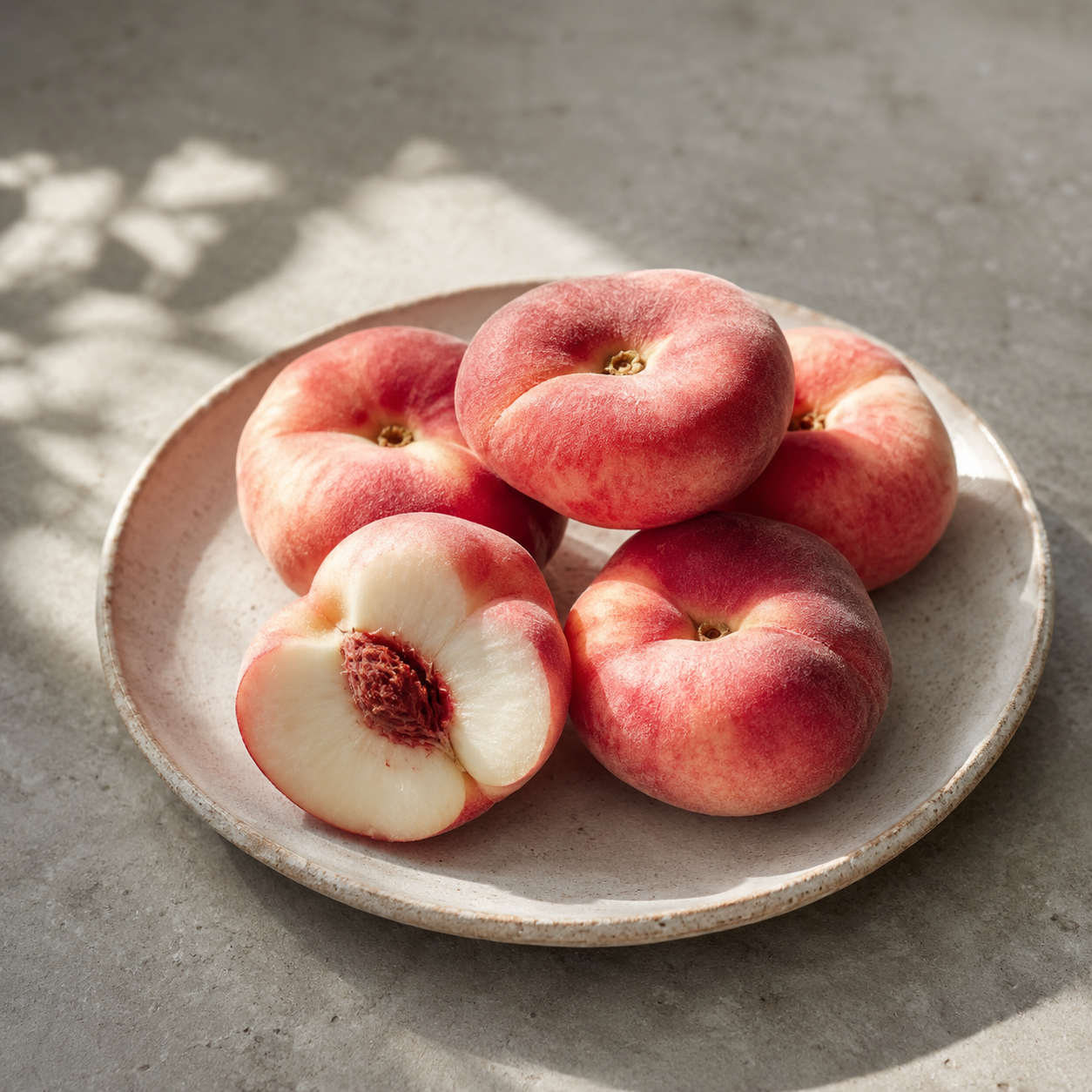 Donut peach season fruit with fragrant Saturn peaches