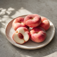 Donut peach season fruit with fragrant Saturn peaches