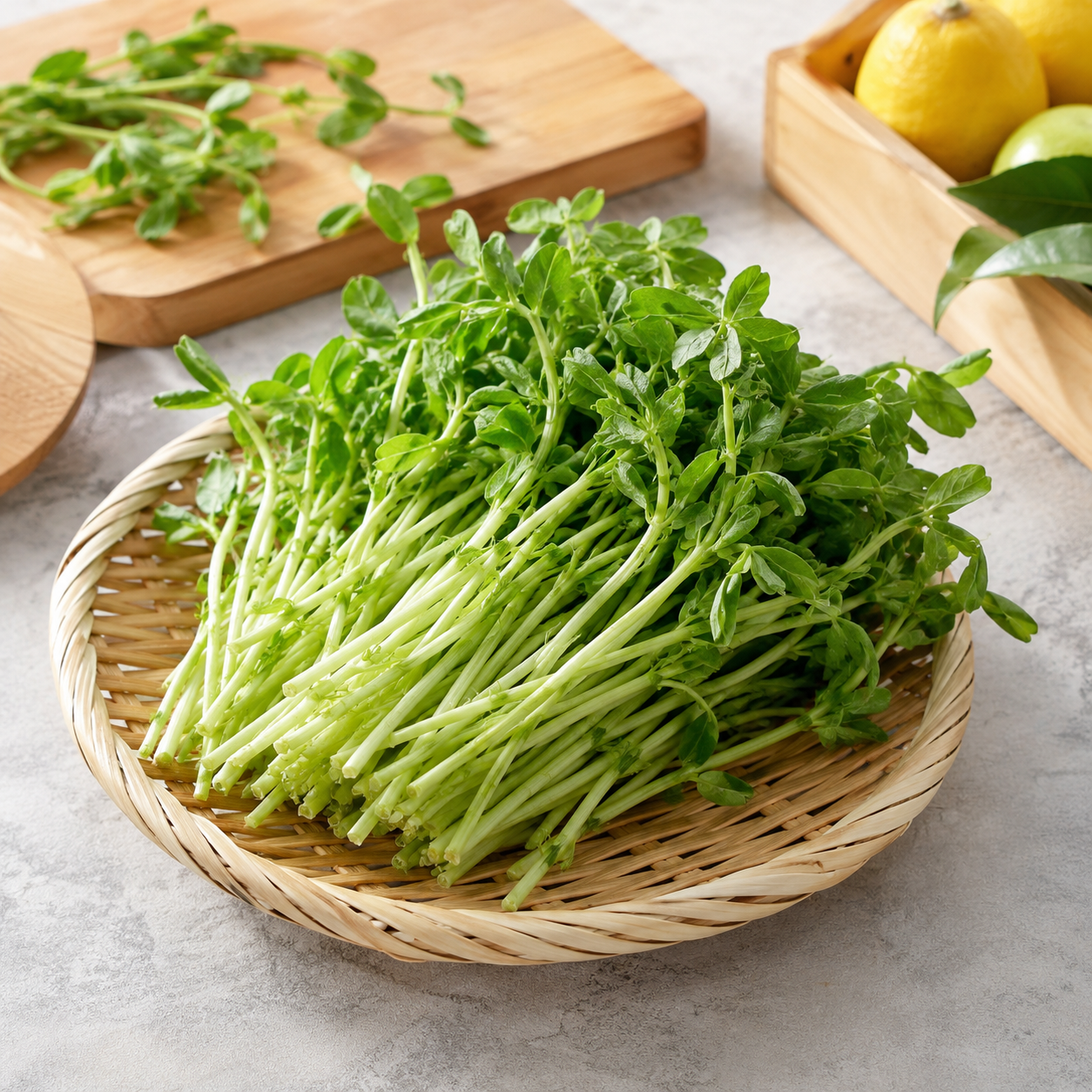 Pea sprouts stir fry vegetable with sweet fresh pea-like flavour
