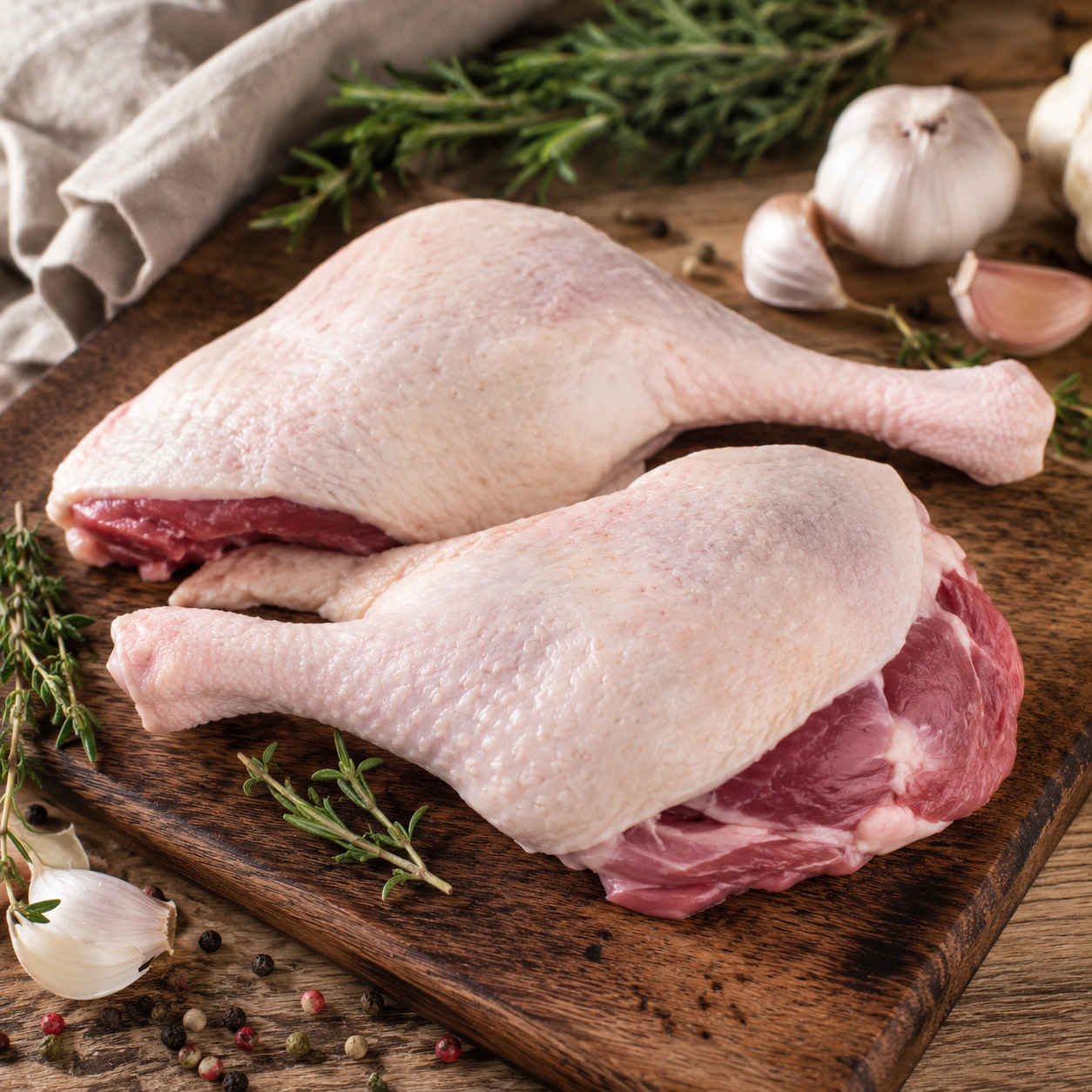 Duck legs for roasting slow cooking and rich duck dishes