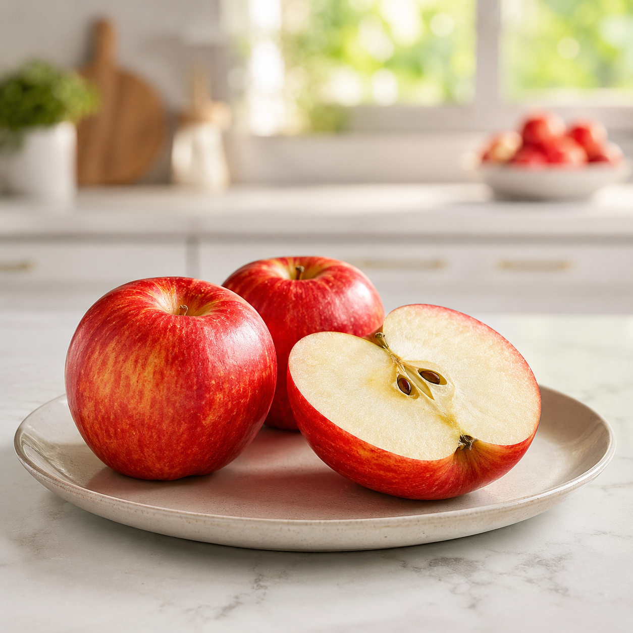 Sliced Envy apple served on a fruit platter for fresh eating