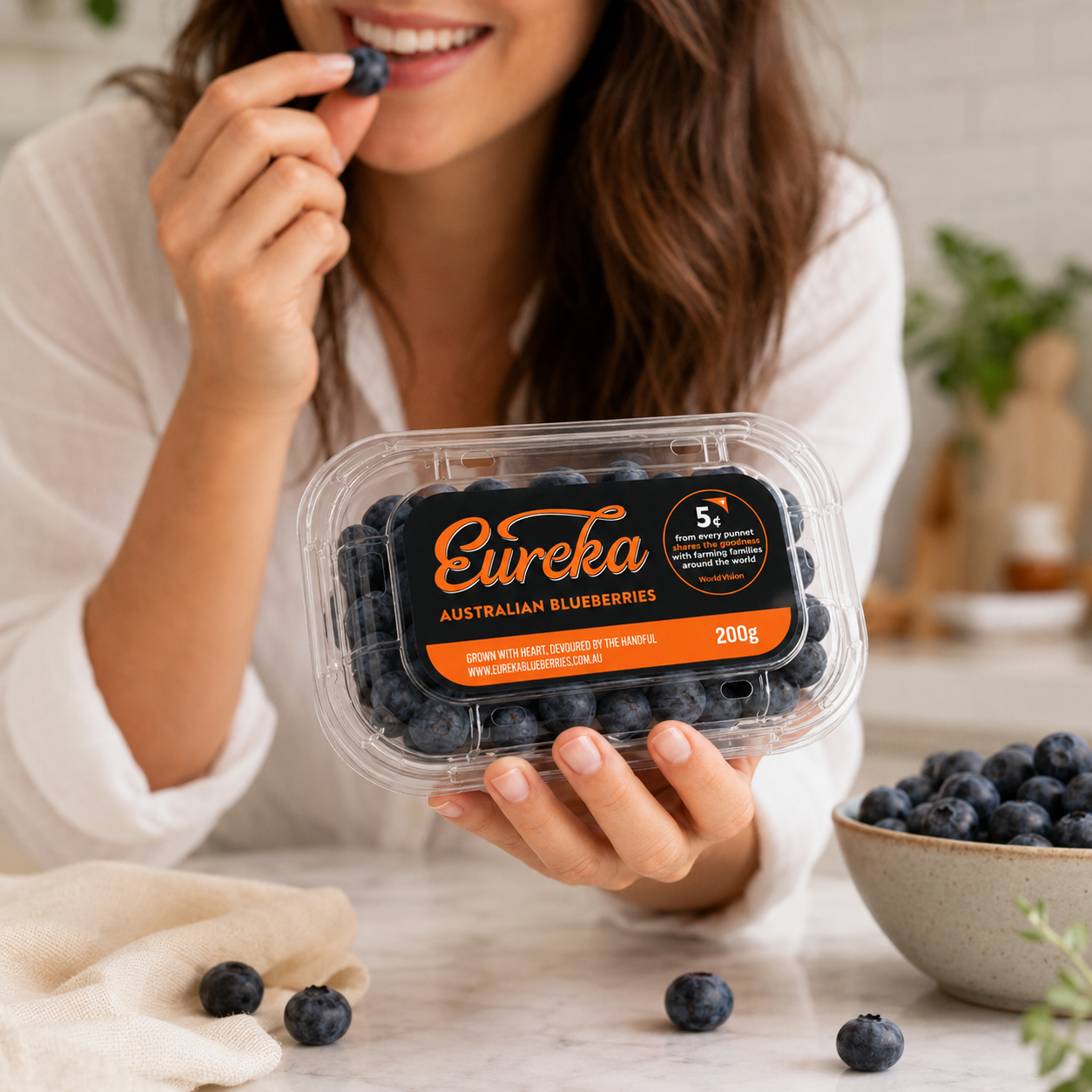 Eureka Australian Blueberries 200g punnet with large fresh berries
