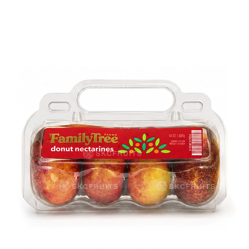 Family Tree Farms Donut Nectarines in USA clamshell pack