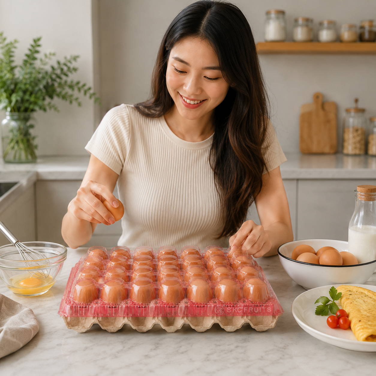 Person preparing fresh eggs for home cooking in Singapore