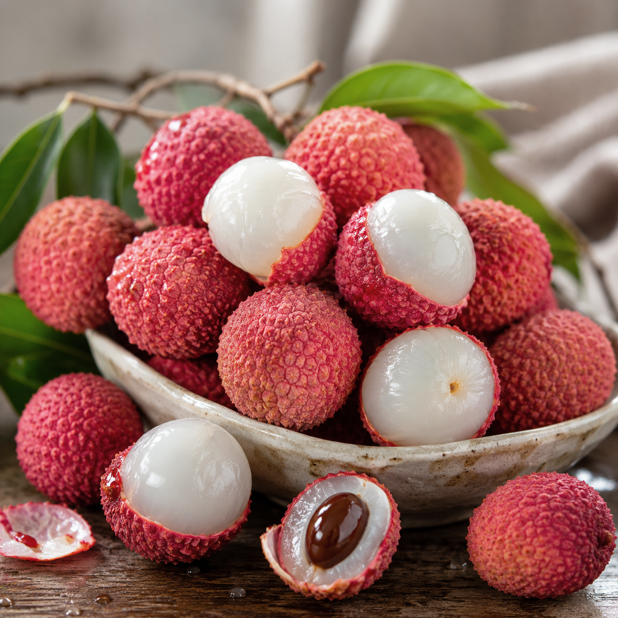 Fresh Australian lychee with pink red textured shell
