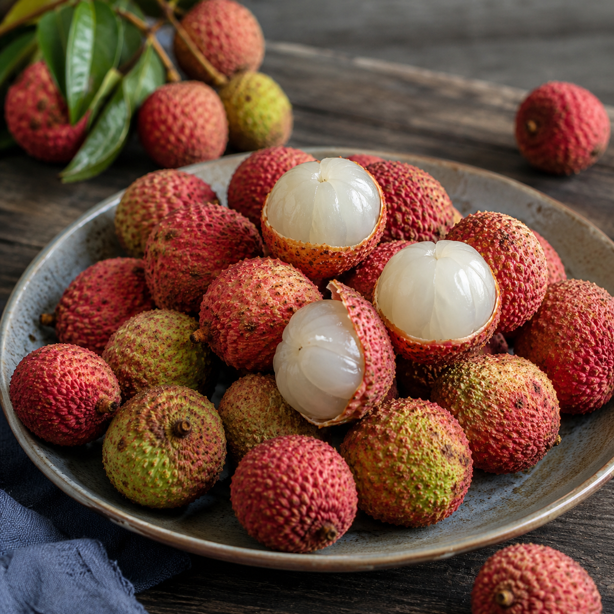Fresh lychee semi-seedless type with sweet floral flesh