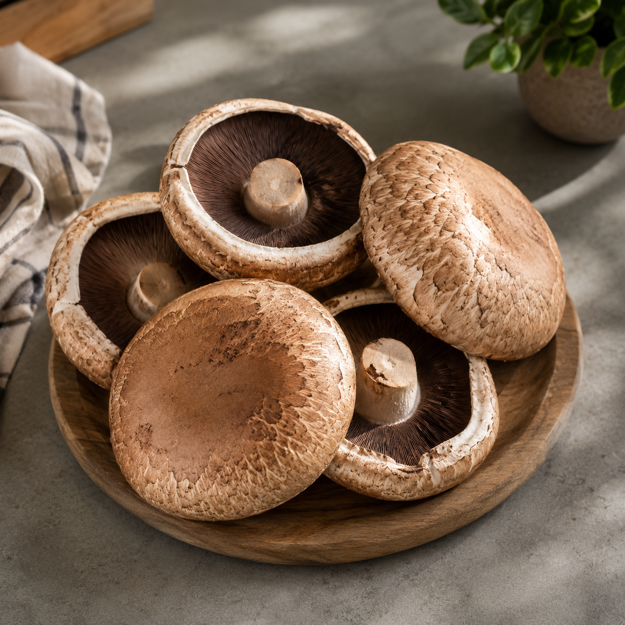 Fresh mushrooms including portobello for vegetarian dishes and sauces
