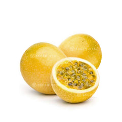 Fresh passion fruit Singapore cut open with orange pulp and edible seeds