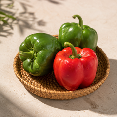 Green bell pepper with crisp juicy flesh for cooking and salads
Roasted bell pepper hummus ingredient using sweet capsicum