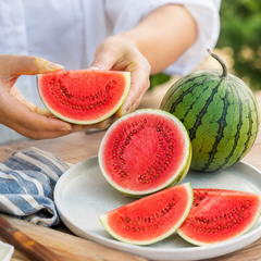 Green watermelon with sweet red flesh for chilled fresh eating