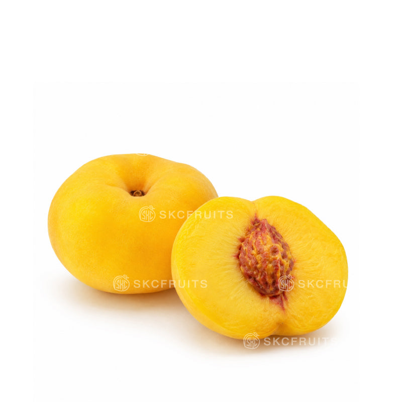 Imported flat donut peach with flattened Saturn peach shape