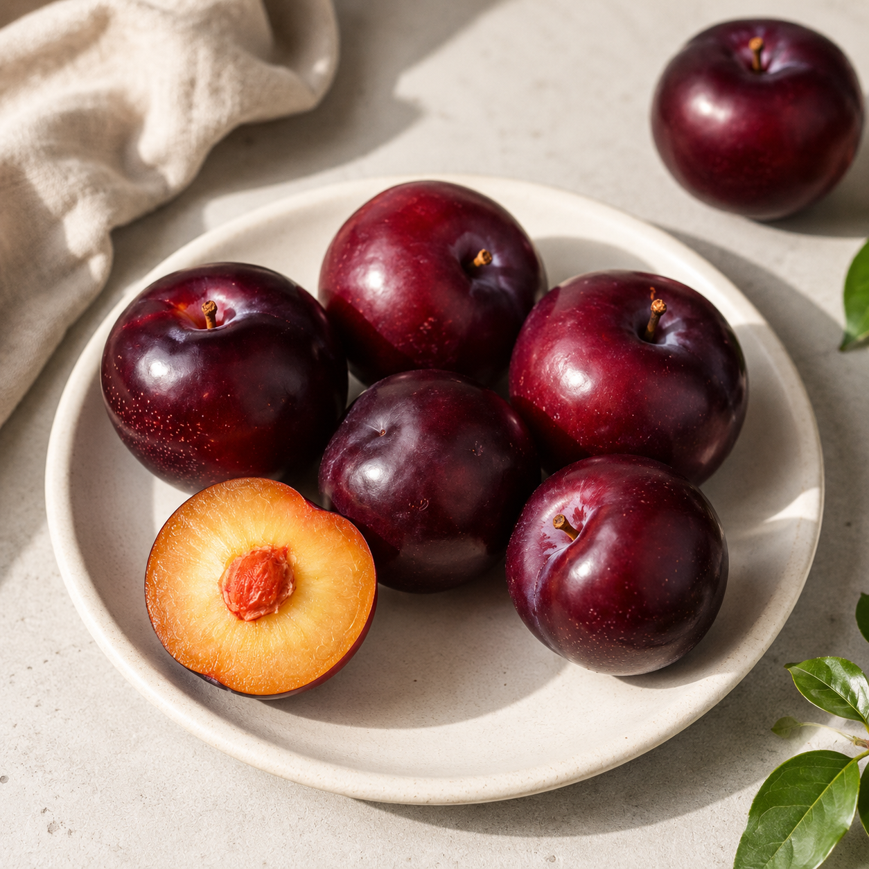 Imported pluot fruit with golden flesh and refreshing plum-like bite