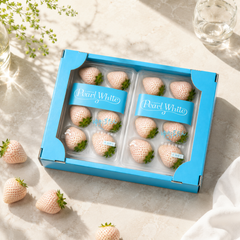 Japan Saga Pearl White Strawberries in premium blue packaging
White strawberry Japan variety with pearly skin and red seeds