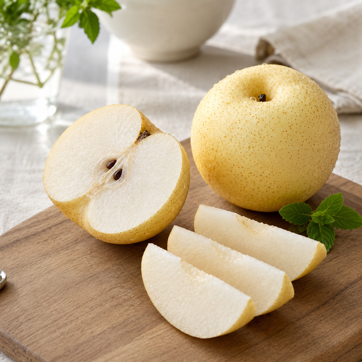 Premium Shinkansen pear with yellow skin and refreshing sweetness
