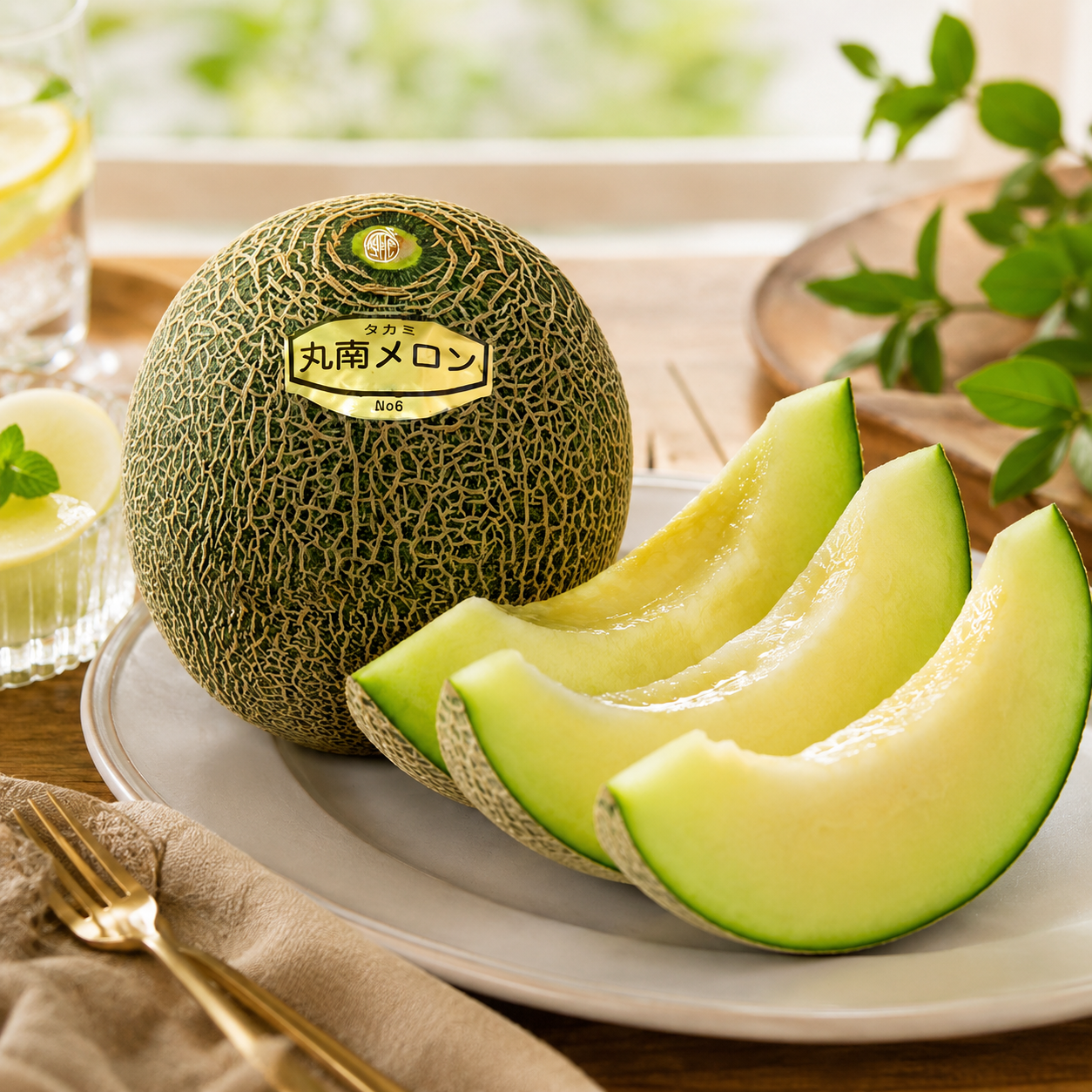 Japanese muskmelon with refreshing green flesh and sweet aroma