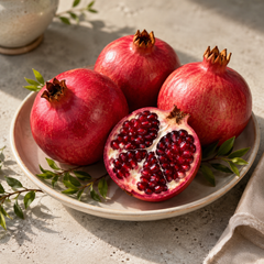 Jumbo pomegranate opened to show sweet tart arils