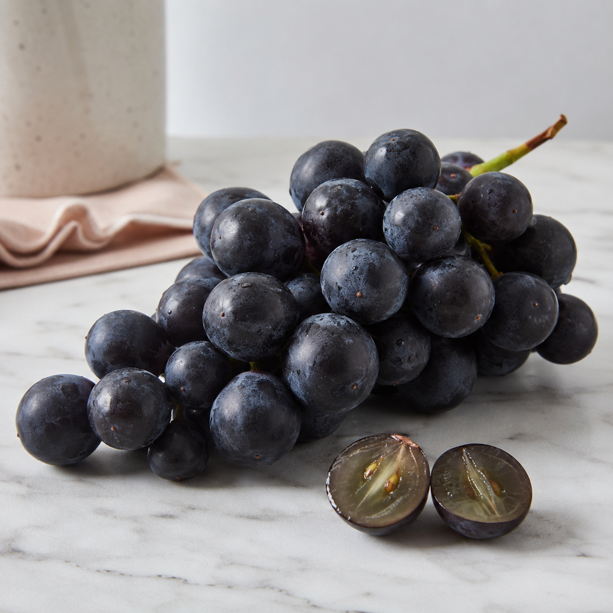 Korean Kyoho grapes served chilled on a dessert plate