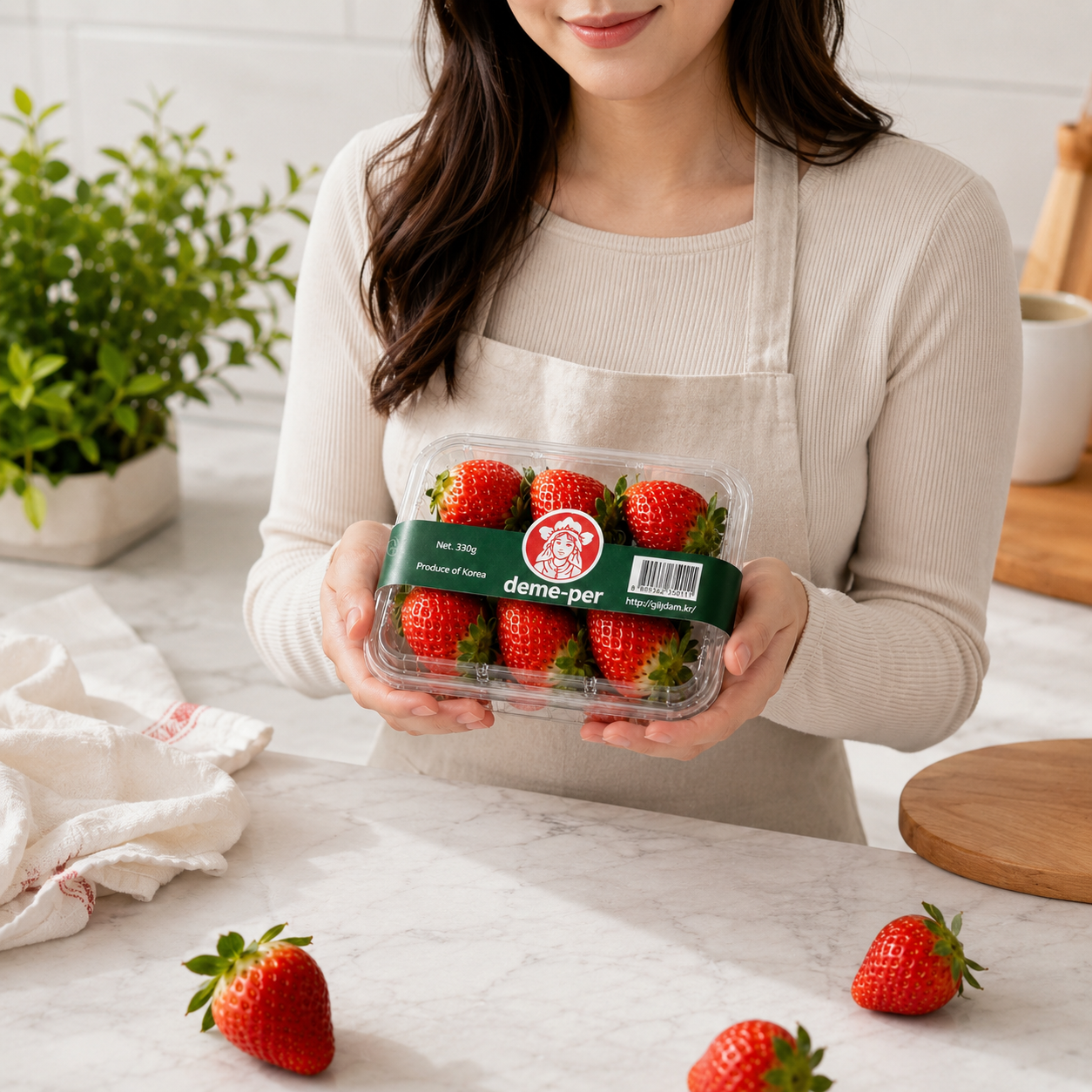 Person enjoying fresh Deme-per Korean Strawberries in Singapore
