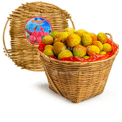 Lou Mai Chee Lychee Basket with 糯米糍 label and fresh lychees
