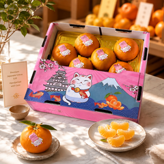 Maneki Neko mandarin orange gift box with Mt Fuji design