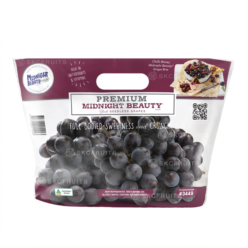 Midnight Beauty Seedless Grapes with deep black berries
