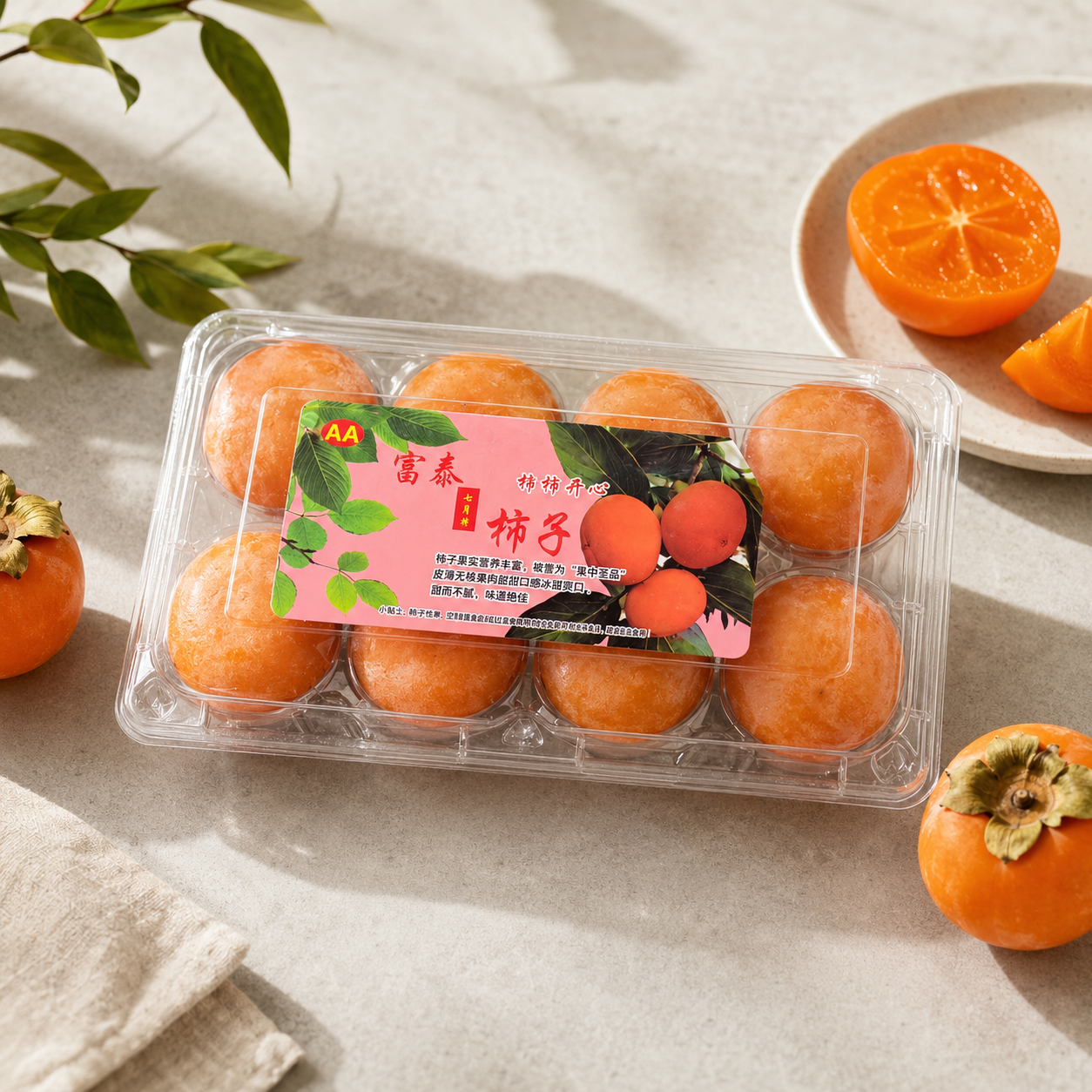 Mini persimmon fruit suitable for fresh snacking and chilled fruit platters