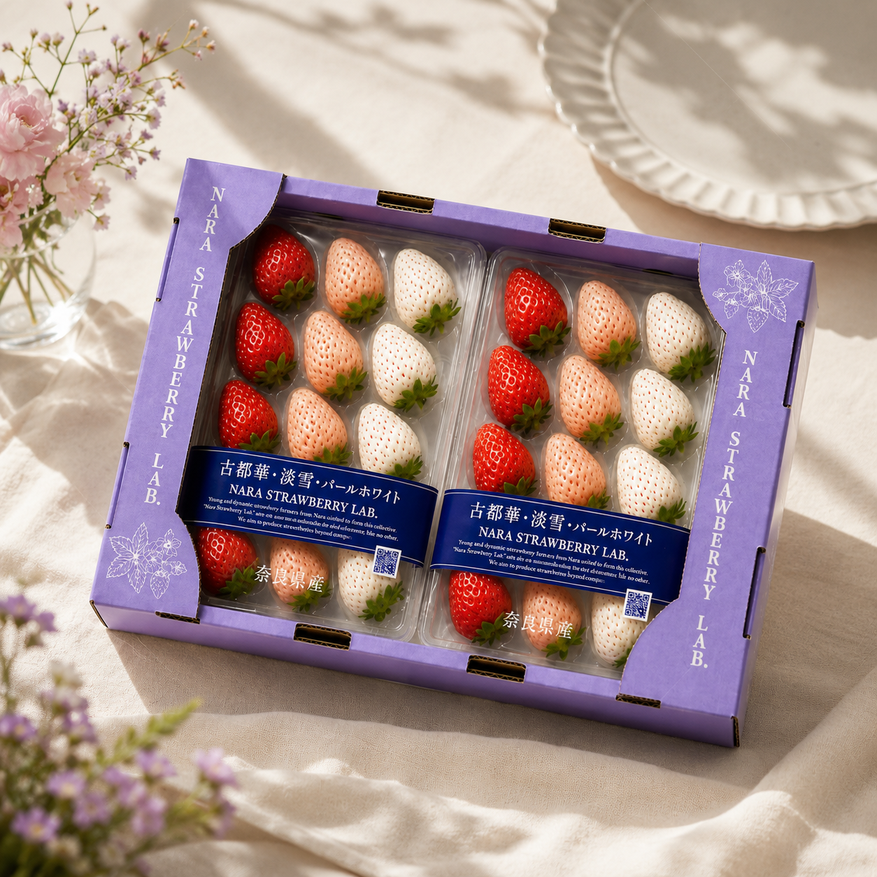 Nara Strawberry Lab Assorted Strawberries from Japan
Tri colour Japanese strawberry fruits in red pink and white