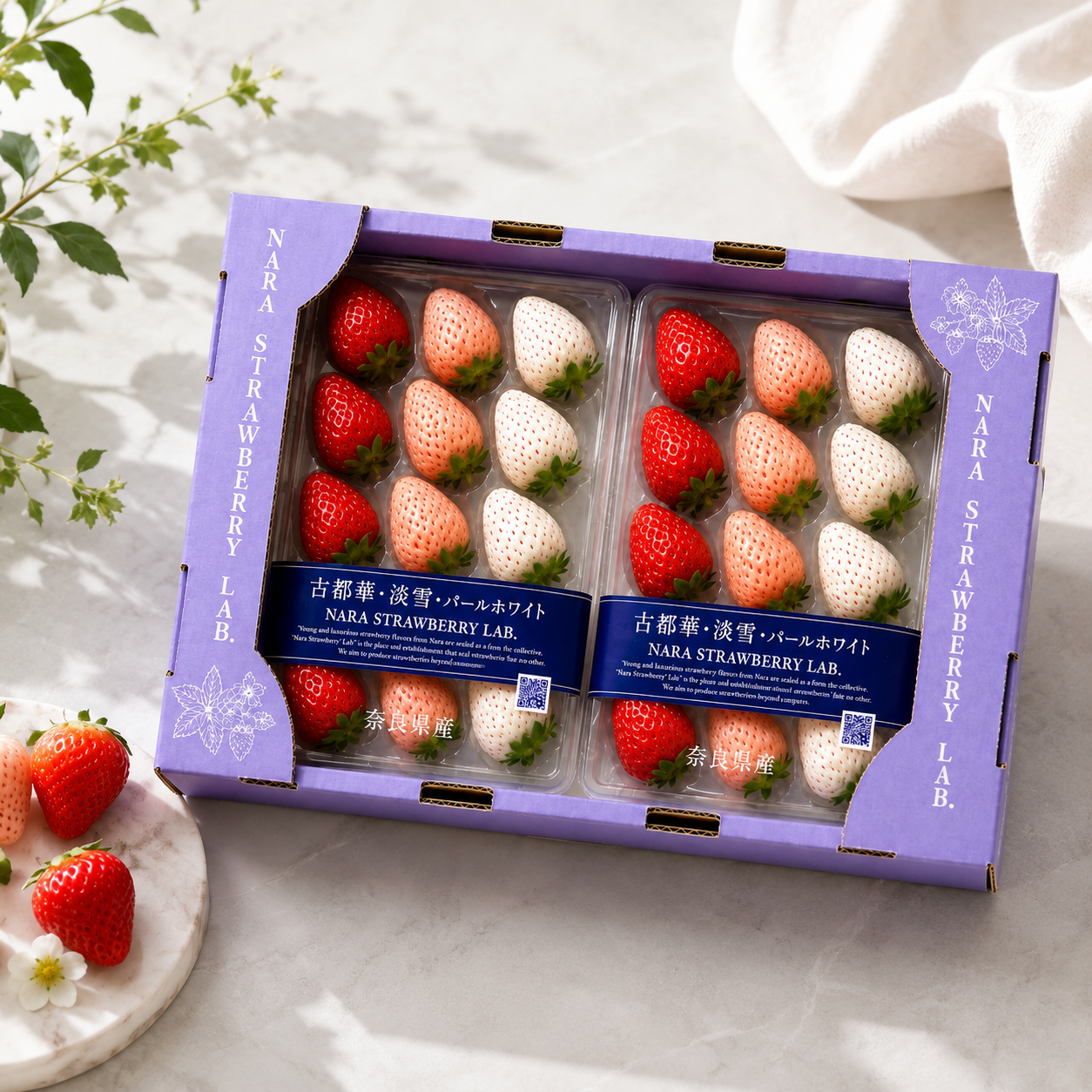 Nara Strawberry Lab gift box with Kotoka Awayuki and Pearl White
Premium Japanese assorted strawberries for gifting during strawberry season