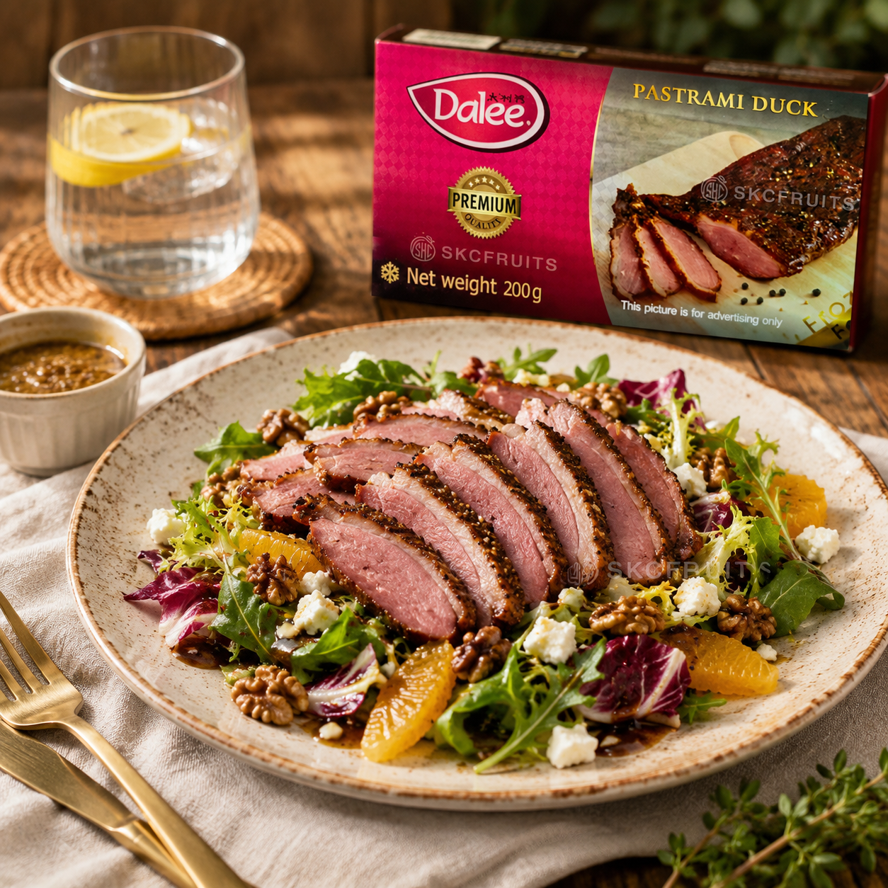 Pastrami duck breast meat sliced for salads sandwiches and platters