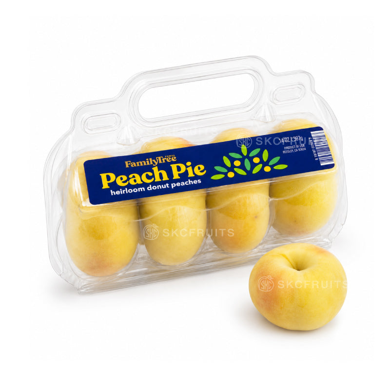 Peach Pie donut peaches with golden yellow skin and juicy peach flesh