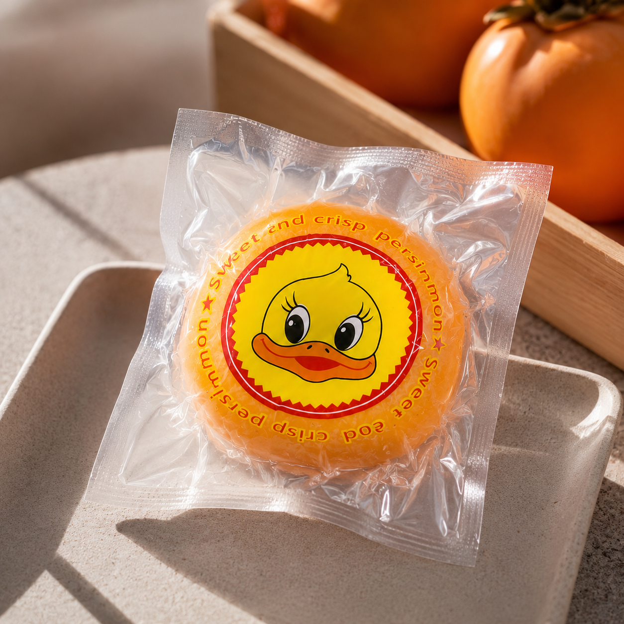 Persimmon in Chinese is 柿子, a sweet orange fruit also known as kaki persimmon