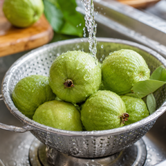 Pink guava juice drink made from fresh guava fruit