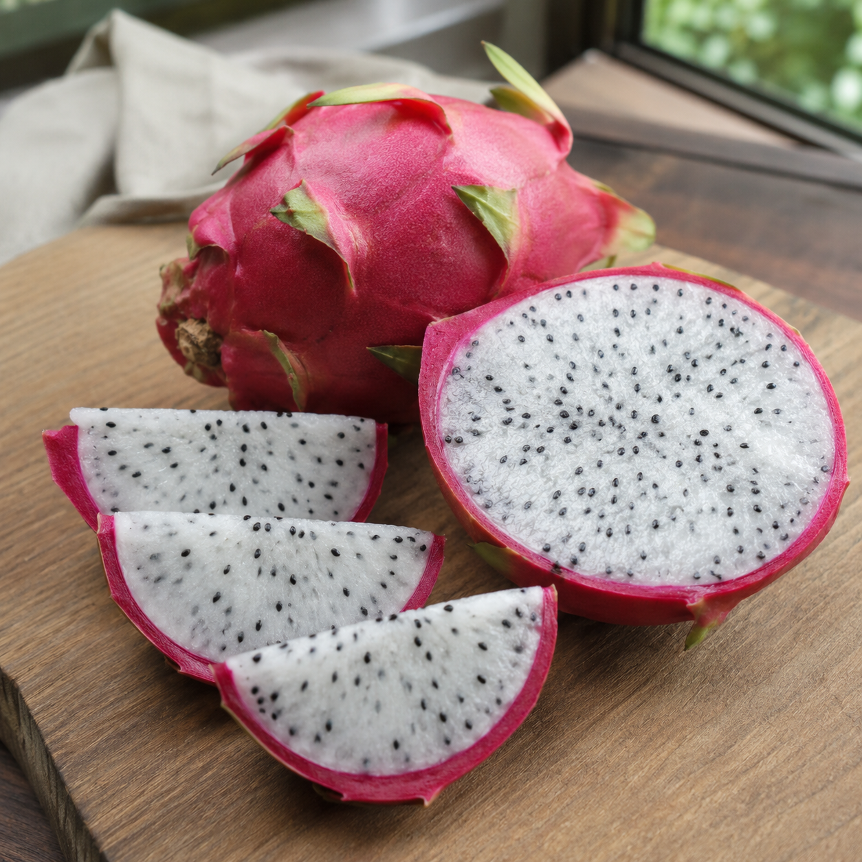 Pitaya fruit also known as white fleshed pitahaya
