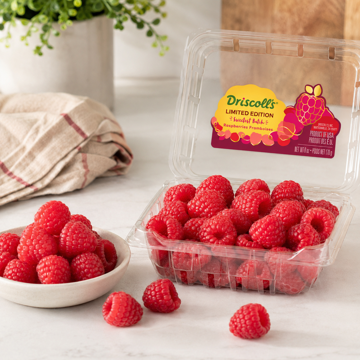 Premium Driscoll's raspberry fruit for yoghurt and fresh snacking